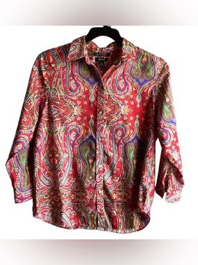 Ralph Lauren Red Paisley Button-Down Shirt 100% Cotton Non-Iron